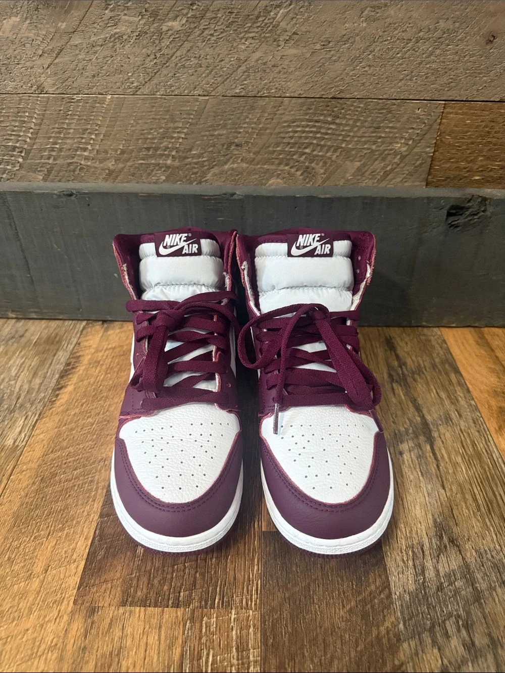 Air Jordan 1 Retro High OG Bordeaux White Silver Sneakers 7Y